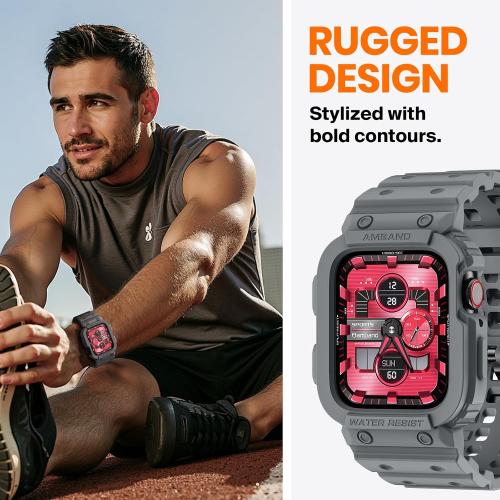 amBand Rugged Sport Band with Case for Apple Watch, Protective Cover for Men & Women, for iWatch Ultra 1/2/3 49mm, Series 10/11 46mm/42mm, 9/8/7 45mm/41mm, SE3/SE2/SE/6/5/4 44mm/40mm, 3/2/1 42mm/38mm
