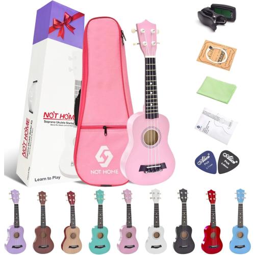 Soprano Ukulele Beginner Pack, 21 Inch Basswood kids Ukuleles Starter Kit with Gig Bag Spare Strings Tuner and Picks. (pink)