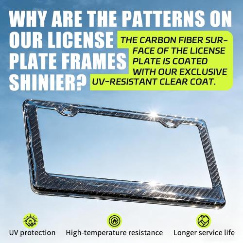 Real Carbon Fiber License Plate Frame, 100% Pure Carbon Fiber Frame, Black License Plate Holder Cover with Screw Caps, Anti-Vibration Pads, (Twill 2 Hole)
