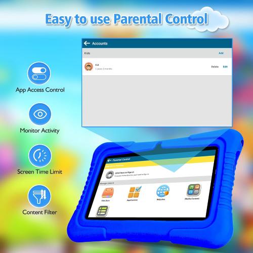 Veidoo Kids 7 Android Tablet PC, 2GB RAM, 32GB ROM, Safety Eye Protection, WiFi, Dual Camera, Games, Parental Control APP, Silicone Case (Dark Blue)
