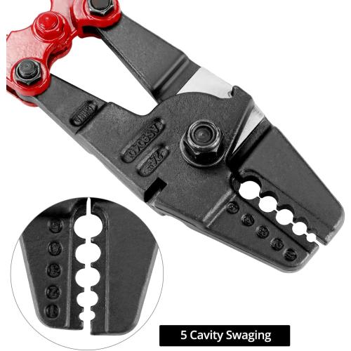 QWORK Hand Swager Crimper 24 Inch - Wire Rope Crimping Tool, 5 Cavity 1/16 3/32 1/8 5/32 3/16 Swaging Tool