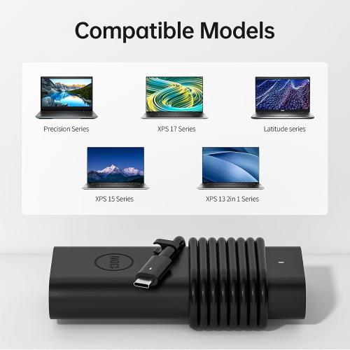 AC Adapter 130W USB C Laptop Charger for Dell - Fast Charging Power Supply Compatible with Dell XPS 15/17, Precision 5000/3000 Series, Latitude 9000/7000/5000 Series