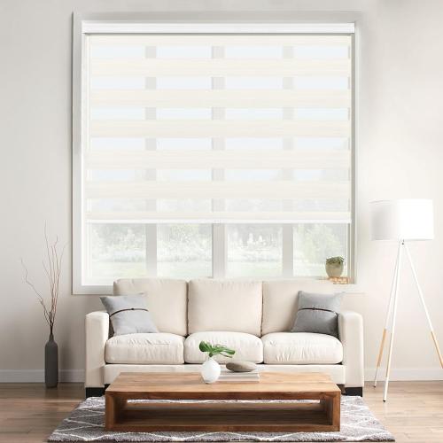 Allbright Cordless Free Stop Zebra Window Blinds 35 W×64 H, Dual Layer Roller Shade Room Darkening Sheer Shades, Light Filtering Window Shades, Easy to Install Beige