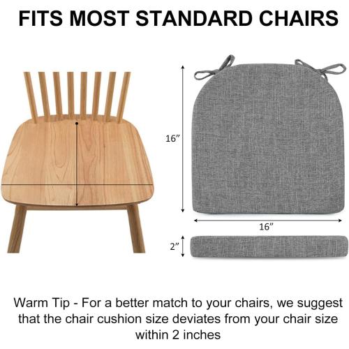 Set of 4 Size 16x16x2 Color grey Wellsin Chair Cushions for Dining Chairs 4 Pack - Kitchen Chair Cushions with Ties and Non-Slip Backing - Dining Chair Pads 16X16X2, Dark Gray