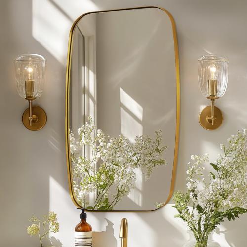 ANDY STAR Brass Bathroom Mirror, Size 24x32’’ Brushed Gold Metal Frame Oblong Mirror for Bathroom, Modern Gold Oval Bathroom Mirror for Over Sink, Hangs Horizontal or Vertical