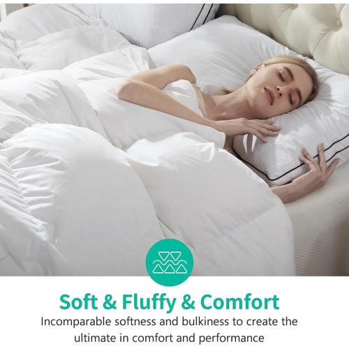 APSMILE Duvet Insert Oversized Queen,Fluffy Down Feather Fibers Comforter | 100% Organic Cotton Cover,Machine Washable,Oeko-Tex Certified Hypoallergenic,Luxury Hotel Bed Quilt,Medium Warm Blanket,White