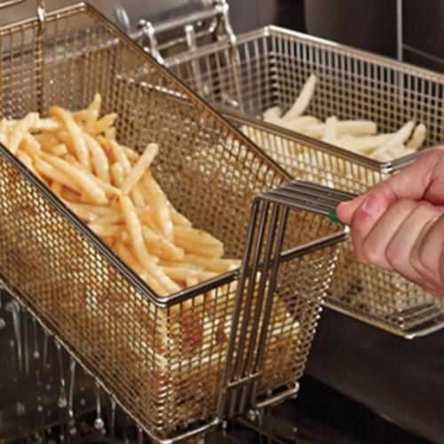 Size Large 2PCS Deep Fryer Basket Commercial Use, Non-Slip Handle Heavy Duty Nickel Plated Iron Construction Chip Basket, 13 1/4 x 6 1/2 x 6, Restaurant Kitchen Frying Chips Fish Sausages.