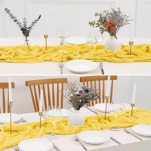 2 Pack 10 Ft Cheesecloth Table Runner Light Yellow Gauze Long Table Runners Boho Gauze Cheese Cloth Table Runner Rustic Sheer Runner for Wedding Party Table Decor ( 35 x 120 Inch ), TR-2-LY