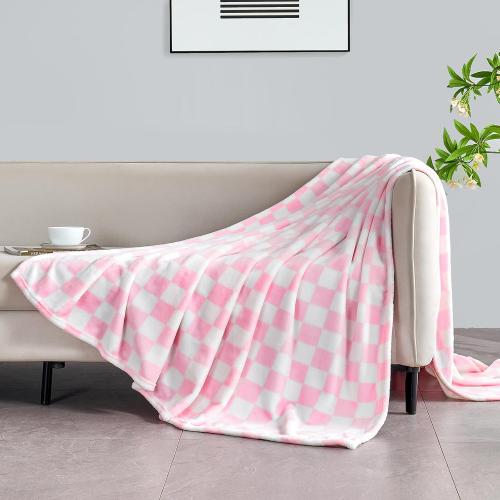 Pink Checkered Blanket, Ultra Soft Fleece Checkered Throw Blankets for Couch Bed and Travel, Luxury Throws for All Seasons, 50x60 Inch, Pink