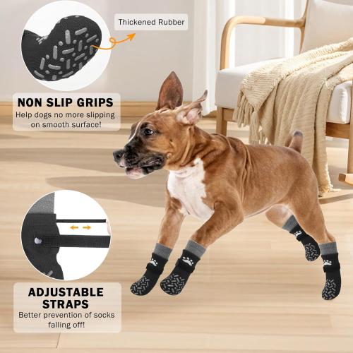 Size X small SCENEREAL Anti Slip Dog Socks to Prevent Licking Paws, Dog Shoes for Hot/Cold Pavement, Paw Protector Traction Control on Hardwood Floor, Dog Shoes Booties for Puppy Small Medium Large Senior Dogs