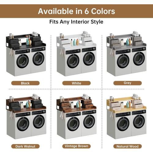4 Drawers Washer Dryer Countertop with Shelf, 27.5 D x 54 W Laundry Topper with 3.54 High Guardrails and Non-Slip Pads,Extra Storage Organizer for Over Washer and Dryer, Holds 66 Lbs,White