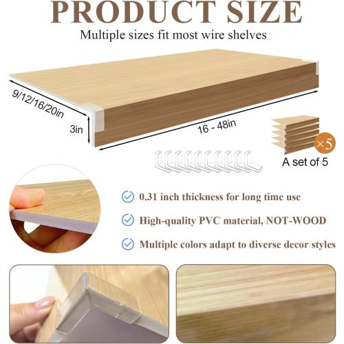 5 Pack Wire Shelf Covers,24x16x3in Wire Rack Covers for Pantry Durable PVC Shelf Liners-0.31 inch Thick, Moisture-Resistant Shelves Cover for Store Pantry Kitchen Removable Closet,#01 White