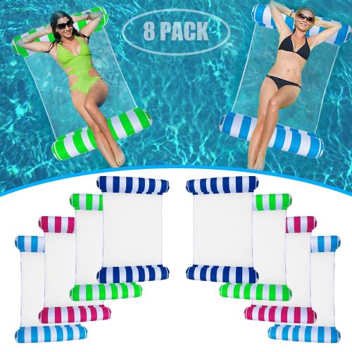 8 Pack Pool Floats Adult Size,Multi-Purpose 4-in-1 Inflatable Hammock Toys (Saddle,Lounge Chair,Hammock,Drifter) Floats for Swimming Pool,for Vacation Fun and Rest