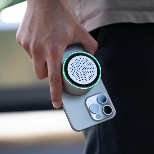 MagSound MagBeat Bluetooth Speaker with Magnetic Wireless Charger (Titanium), Portable Stereo Sync TWS, Booming Bass, Up to 10H, IPX7 Waterproof, Gift for Men