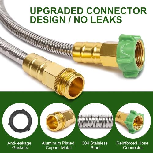 Metal Garden Hose 100FT, Stainless Steel Heavy Duty Water Hose with 10 Function Nozzle & Brass Nozzle, Sturdy and Lightweight, No Kink & Tangle, Easy to Use & Store, Suitable for Yard and Lawn