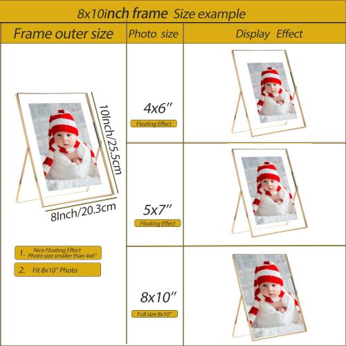 Yipinyin ....Gold 8x10Floating Frame 2 Pack,For Picture 4x6'',5x7'',6x8''Adjustable Tabletop/Shelf floating picture frame 5x7'', Classy Gift Choice for Wedding,Thanksgiving,Christmas,Home or Office Decor