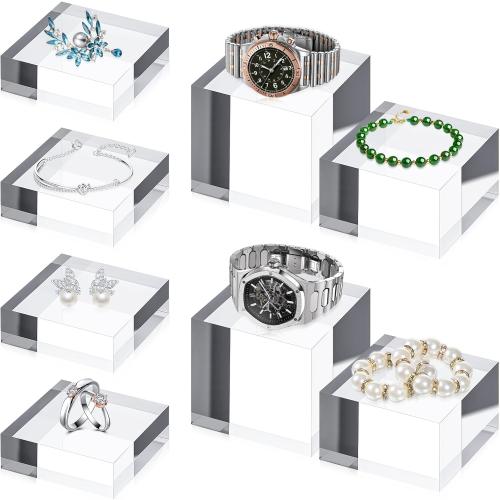 6 Packs Acrylic Square Display Block 3.15 x 3.15 inches Clear Polished Acrylic Square Display Cube, Solid Display Risers Stands Jewelry Display Pedestal Stand for Jewelry Ornaments Collection(3 Size)