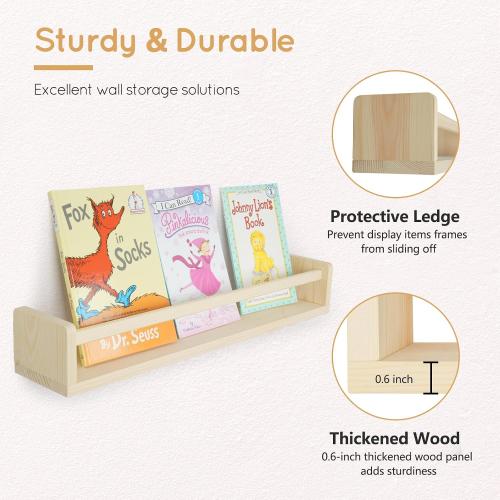 Size 23.5 inch set of 3 Nursery Book Shelves, 23.5 Inch Floating Shelves for Wall Set of 3, Wall-Mounted Bookshelves for Living Room and Nursery, Ideal for Books, Toys, Decor Display and Organization