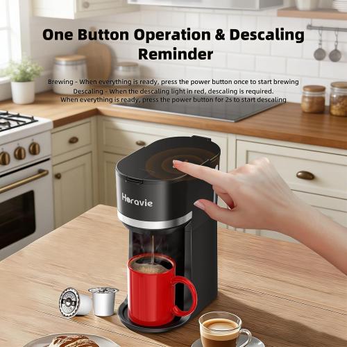 Mini Single Serve Coffee Maker for K Cup and Ground Coffee, Fast Brew One Cup Coffee Machine with Descaling Reminder and Water Window, 6 to 12 oz. Brew Sizes, Black