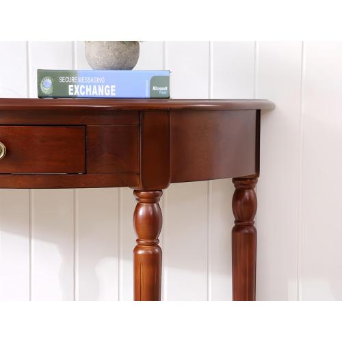 Solid Wood Console Table with Drawer, Semi-Circle Entryway Storage Shelf, Half-Moon Porch Table Side Elegant Vintage Sofa for Living Room (Walnut-Colored (23.6 L x 11.8 W x 31.5 H))