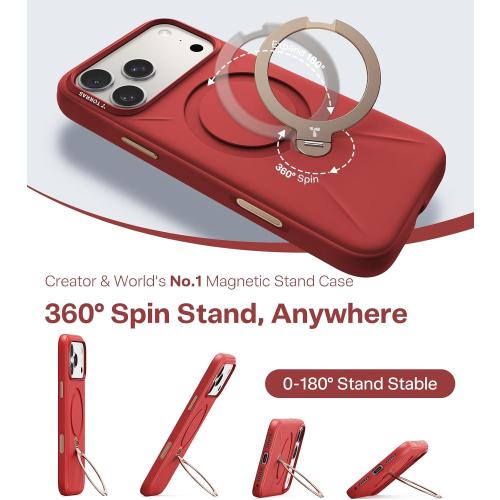 TORRAS Q3 Silicone for iPhone 17 Pro Max Case with Stand, Fit for MagSafe, Liquid Silicone Soft Cozy Grip, 360 Spin Magnetic Stand, Camera Control, Protective Case for iPhone 17 Pro Max Silicone, Red