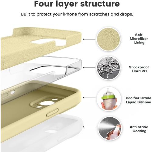 Vooii Compatible with iPhone 14 Pro Case, Liquid Silicone Upgrade [Camera Protection] [Soft Anti-Scratch Microfiber Lining] Shockproof Phone Case for iPhone 14 Pro 6.1 inch - Creamy Yellow