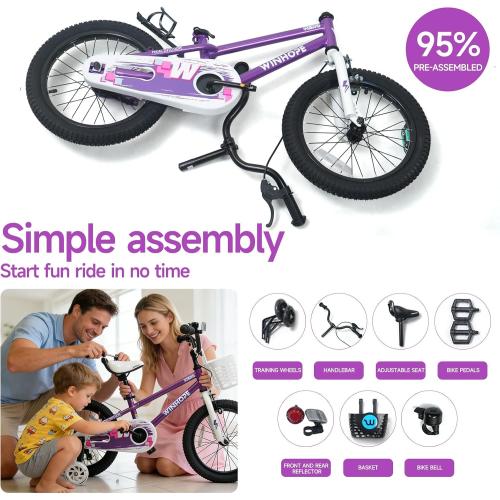 WinHope 12-18 Inch Kids Bike with Light up Training Wheels for Boys Girls