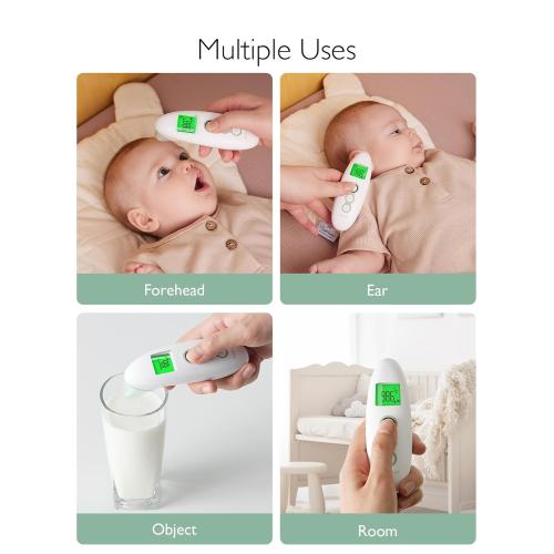 White Momcozy Non-Contact Forehead and Ear Thermometer, Digital Infrared Thermometer for Adults and Children, with Child Mode, Fever Alarm Function, Mute and Memory Functions, Fast and Accurate Measurement