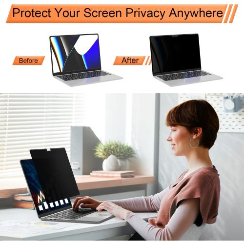 Size MacBook Pro 14 Inch  Magnetic 360° Privacy Screen for MacBook Pro 14 Inch (2021-2024, M1, M2, M3, M4, Pro, Max), Removable Anti Glare Blue Light Filter, 4 Way Anti Spy Black Protector for Mac Pro 14In Laptop Computer