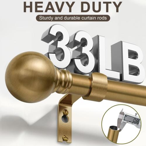 Warm Gold Curtain Rods for Windows Small 28 to 48 Inch 1 Diameter Short