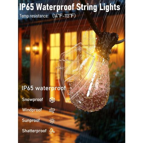 luckystyle 100FT LED Outdoor String Lights with Remote, 35  1 Shatterproof Bulbs Waterproof and Dimmable Patio Lights for Porch, Garden, Backyard, Deck, Balcony, 2700K Hanging Lighting