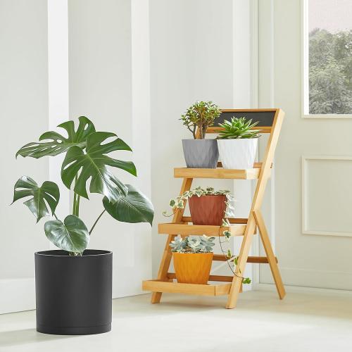 FaithLand 10-Inch Modern Cylinder Planter, Thick-Walled Plastic Plant Pot with Drainage Holes and Detachable Saucer, Matte Black, Ideal for Indoor & Outdoor Plants Flowers