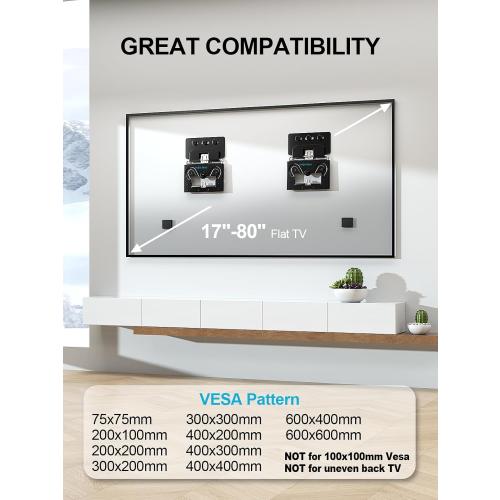 Ultra Slim TV Wall Mount Compatible with 14-80 Flat & Frame TVs Only, 0.3 Micro-Gap Low Profile TV Mount, Minimalist Look, Blends Any Interior, Hold up to 100Lbs