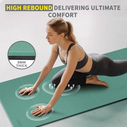 Foldable Yoga Mat Extra Thick & Large (74 x 31.5 x 0.32), Double-Sided Non Slip & Lightweight Fitness Mat, 8mm Thick Wide Exercise Mats for Woman Man Kids, Portable Workout Mats for Travel, Studio or Home Use