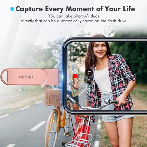 Apple MFi Certified 512GB Photo Stick, Flash Drive for iPhone Memory Stick for Photo/Video Backup Stick, High-Speed USB Stick iPhone Storage Drive Compatible for iPhone/iPad/Android/PC (Pink)