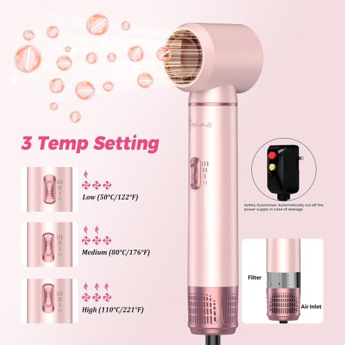 5 in 1 Hair Dryer Brush Set, Detachable Hot Air Styler, Blow Dryer Brush, 3 Heat Settings Auto Curling Wrap Styler, Ionic Hair Styling Tools - Straighten Curl Dry Volumize Smooth (Pink)