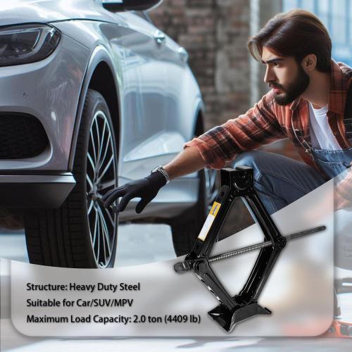 Scissor Jack for Car, Heavy-Duty 2-Ton (4409 lbs) Tire Jack Kit for SUV and Auto, Portable Collapsible Steel Scissor Lift Jack with Crank Handle (Black)