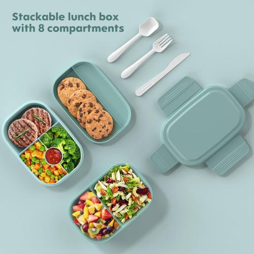Adult Lunch Box,3 Stackable Bento Lunch Containers for Adults, Modern Minimalist Design Bento Box with Utensil Set, Leak-Proof Lunchbox for Dining Out, Work, Picnic