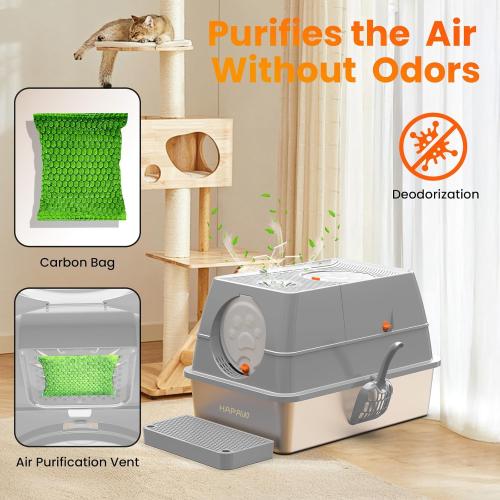 Stainless Steel Litter Box with Lid, 135° Flip-Top Extra Large Cat Litter Pan, Enclosed Metal Litter Box with Litter Scoop & Filter Pedal,Odor Free, Front & Top Dual Entry