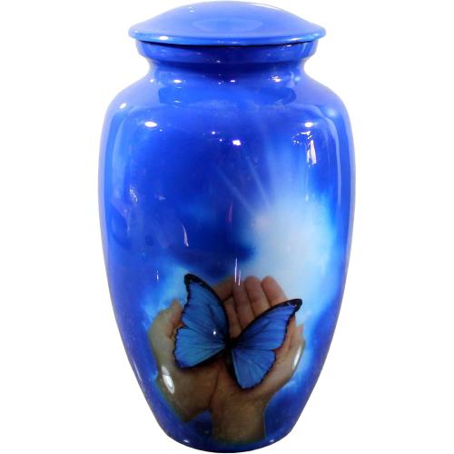 eSplanade Metal Cremation Urn Memorial Jar Pot Container | Full Size Urn for Funeral Ashes Burial | Butterfly Print | Blue - 10 Inches