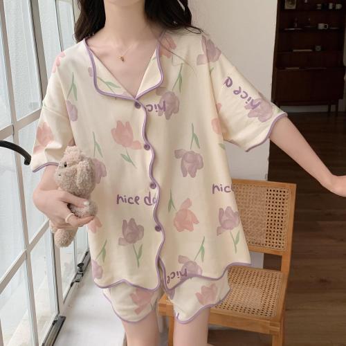 Size XL Cute Button Up Pajamas Women Summer Kawaii Pajama Set Short Sleeves Short Pants Cardigan With Pocket Pjs Sleepwear