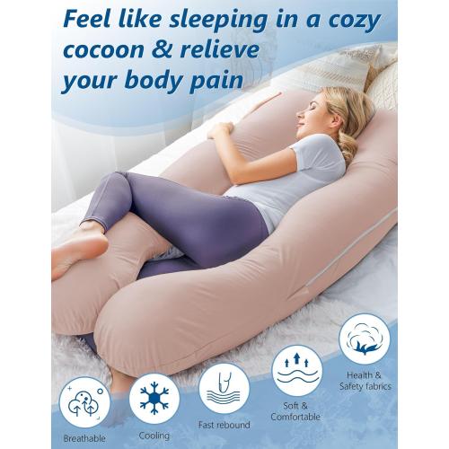 Apricot Meiz Cooling Pregnancy Pillows for Sleeping, Maternity Body Pillow for Pregnant Woman, U Shaped, with Cooling Jersey Cover