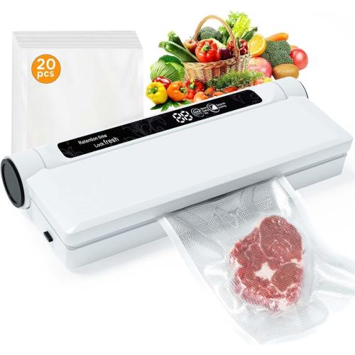 75kpa Food Vacuum Sealer with LED Indicator Light, Dry/Wet Modes, with 20 Vacuum Bags