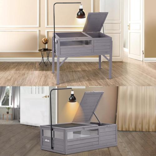 Aivituvin Tortoise Habitat, Wooden Tortoise House with Detachable Legs, Turtle Cage Reptile Terrarium with Lamp Holder