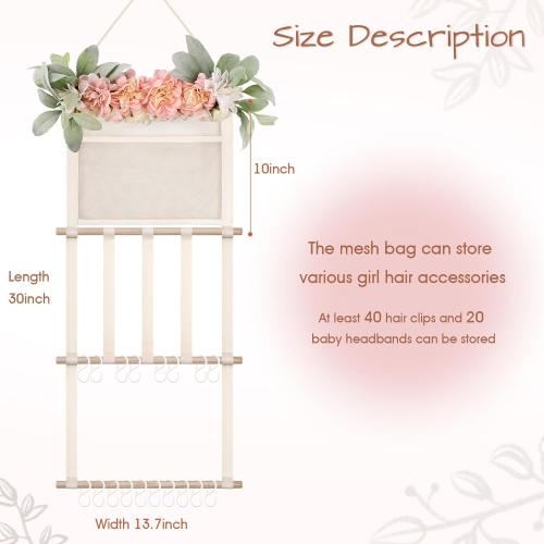 Color Pink Headband Holder Hair Bows Organizer for Girls, Hair Accessories Display Storage Wall Hanging Decor for Baby Nursery Toddler Girls Room