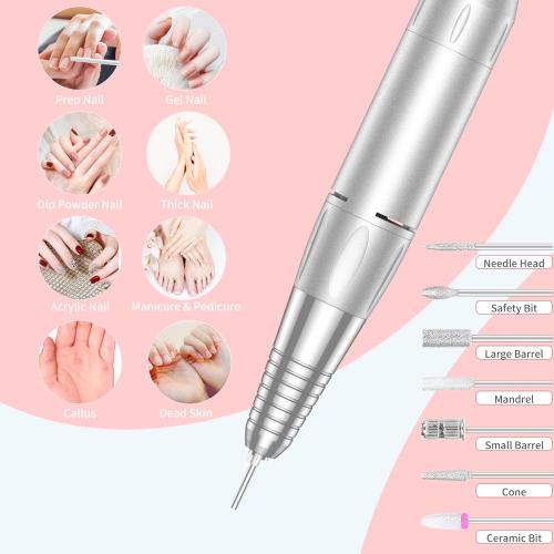 Portable Nail Drill Professional 35000 RPM, MOCOWIND Rechargeable Electric Nail File Machine E File for Acrylic Gel Polishing Removing, Cordless E-File with Bits Kit for Manicure Salon Home, Pink