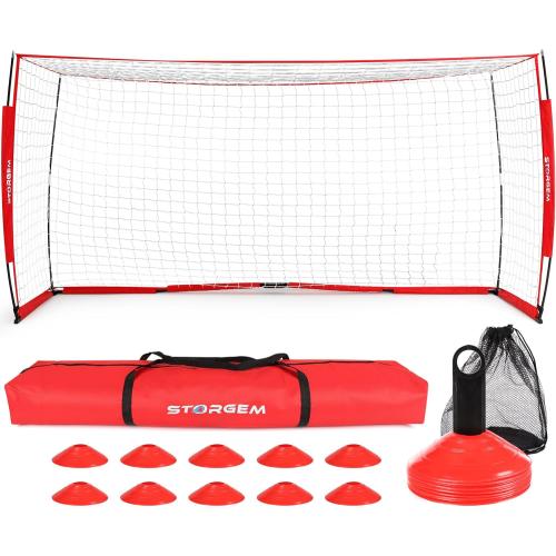 Storgem Soccer Goal,Soccer Net,Soccer Goals for Backyard,with Bow Frame,Collapsible Metal Base and 15 Training Cones