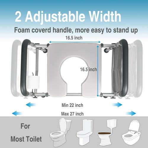 Raised Toilet Seat For Seniors 400Lbs, Adjustable Toilet Riser With Handles, Elevated Toilet Seat For Elderly, Pregnant, Handicap, Fit Any Toilet