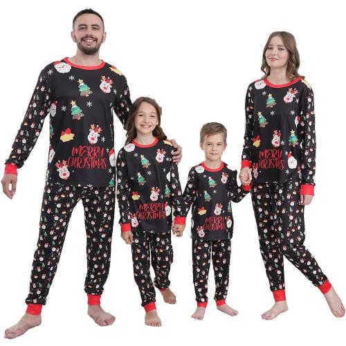 Size 4XL Color Black Family Matching Christmas Pajamas Set Cotton Xmas Deer Holiday Pajamas Sleepwear Dad Mom Kids PJs