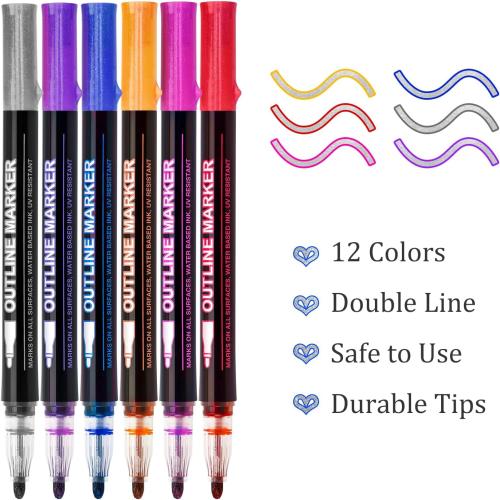 Easter Basket Stuffers for Teens: Teen Girl Gifts Trendy Stuff 12 Colors Shimmer Markers Outline Pen for Birthday Gifts for 5-12 Year Old Boys Girls Teens Party Drawing Art Supplies